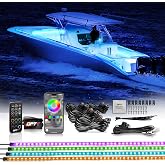OPT7 Aura Marine LED Boat Lights with App &amp; Remote Control | 4PC RGB 12V Waterproof Music Sync Interior &amp; Deck Underglow Strips for Night Fishing, Pontoon, Bass, Yachts, RV