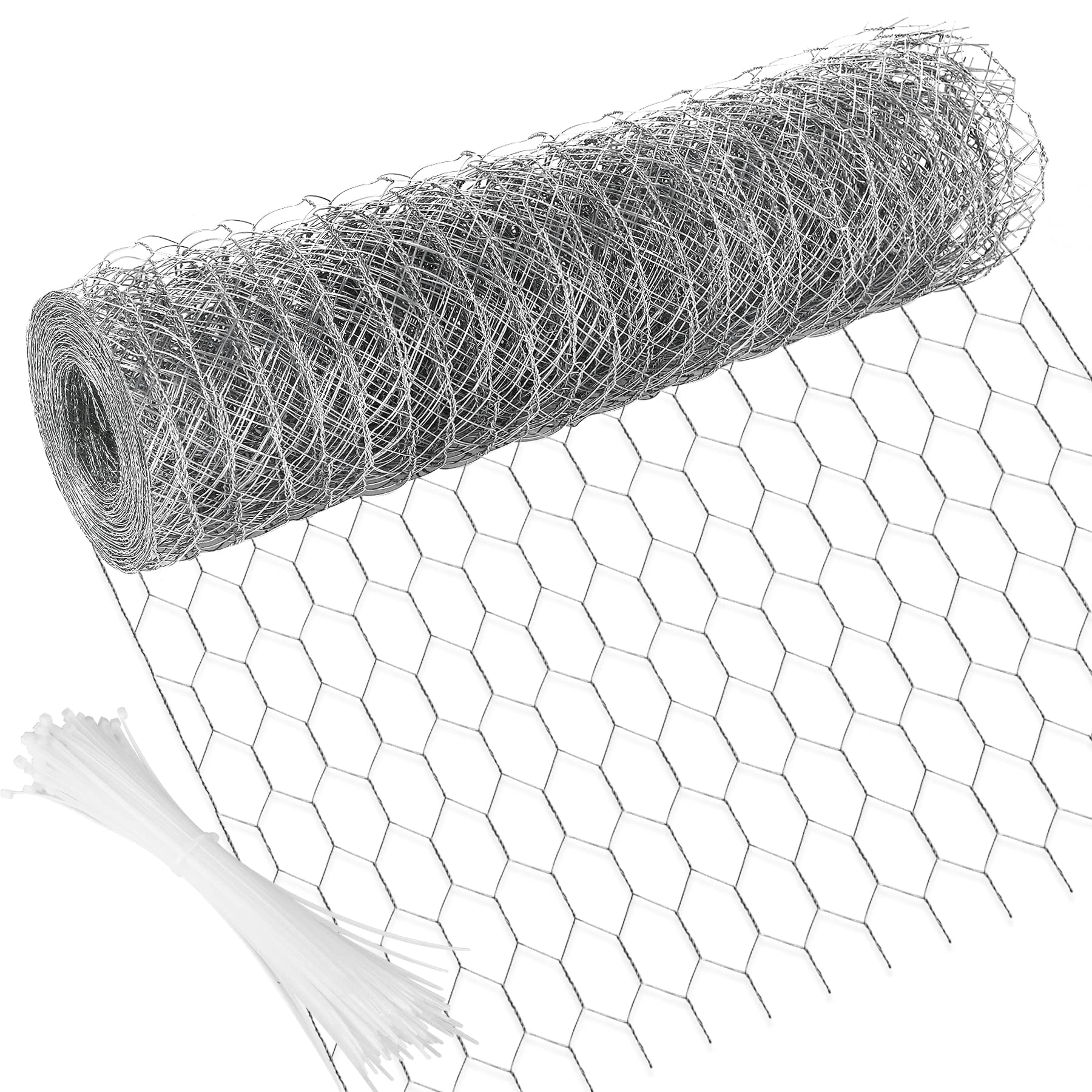 Photo 1 of Chicken Wire 13.7 in x 393.7 in Poultry Wire Netting Hexagonal Galvanized Mesh Garden Fence Barrier for Pet Rabbit Chicken Fencing with 100 Pcs Cable Zip Ties
