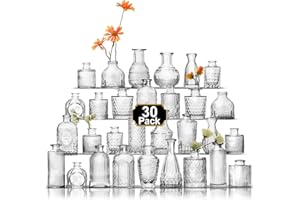 Aheroi Bud Vase Set of 30, Clear Glass Vase for Flower, Mini Bud Vases in Bulk, Vintage Small Vases for Wedding Centerpieces, Home Wedding Table Party Decor