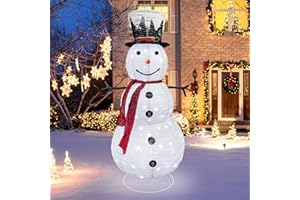 DTNESS 6FT Lighted Christmas Snowman, Outdoor Pop up Yard Christmas Snowman Decoration with 200 Warm White LED Lights, Ground Stakes, Zip Ties, for Xmas Holiday Indoor Backyard Party, Festival Decor