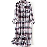 Pansleejoy Womens Long Flannel Nightgowns Button Down Sleep Shirt Long Sleeve Nightshirt