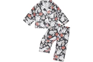 Fsadfeas Kids Girls Christmas Pajama Sets Bow/Candy Cane Print Lapel Neck Button-up Tops Long Pant Loungewear Two Pieces Pjs