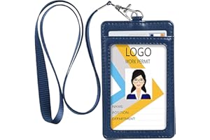 Teskyer Leather ID Badge Holder, Vertical PU Leather ID Card Holder with 1 Clear ID Window & 1 Credit Card Slot and a Detacha