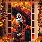 Pudodo Día De Los Muertos Door Cover Day of The Dead Decoration Mexican Sugar Skull Front Door Porch Banner Photography Decor