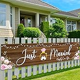 ShuanQ Just Married Yard Banner - Large Wedding/Engagement Party Decoration - Bridal Shower Party Yard Decor - Happily Ever After Sign - 5.9 x 1.3 ft