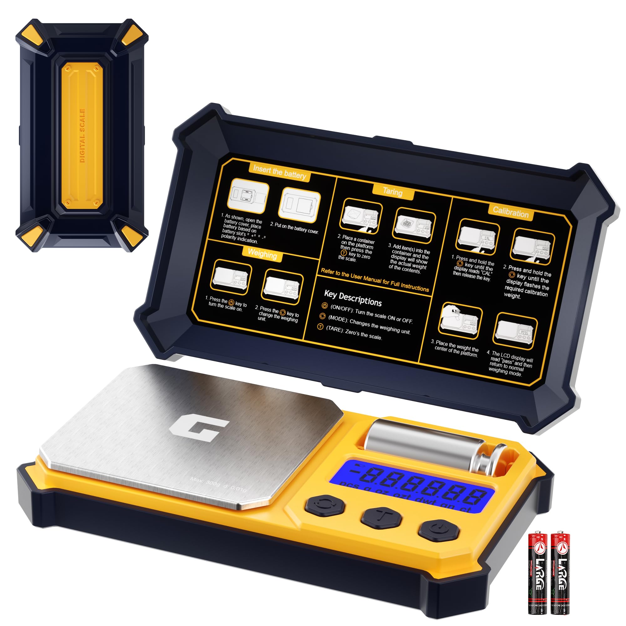 GRAM PRES Digital Pocket Gram Scales 300g x 0.01g Accuracy Small Portable Precision Scale with Digital Weight in Grams and Oz for Jewellery, Diamonds, Powders and Medicine, with 50g Cal Weights