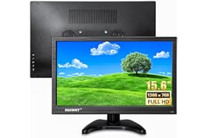 Haiway 15.6 Inch Small HDMI Monitor, 1366x768 Resolution Security CCTV Monitor with HDMI BNC VGA AV USB Ports, Built-in Speakers LED Monitors for PC, Laptop and Computer for Home Office Warehouse