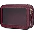 LOFOWN Clear Makeup Bag Small Cosmetic & Toiletry Bag Waterproof Travel Case Women's Pouch Organizer Makeup Bag for Car with Zipper (Burgundy, Small-1)
