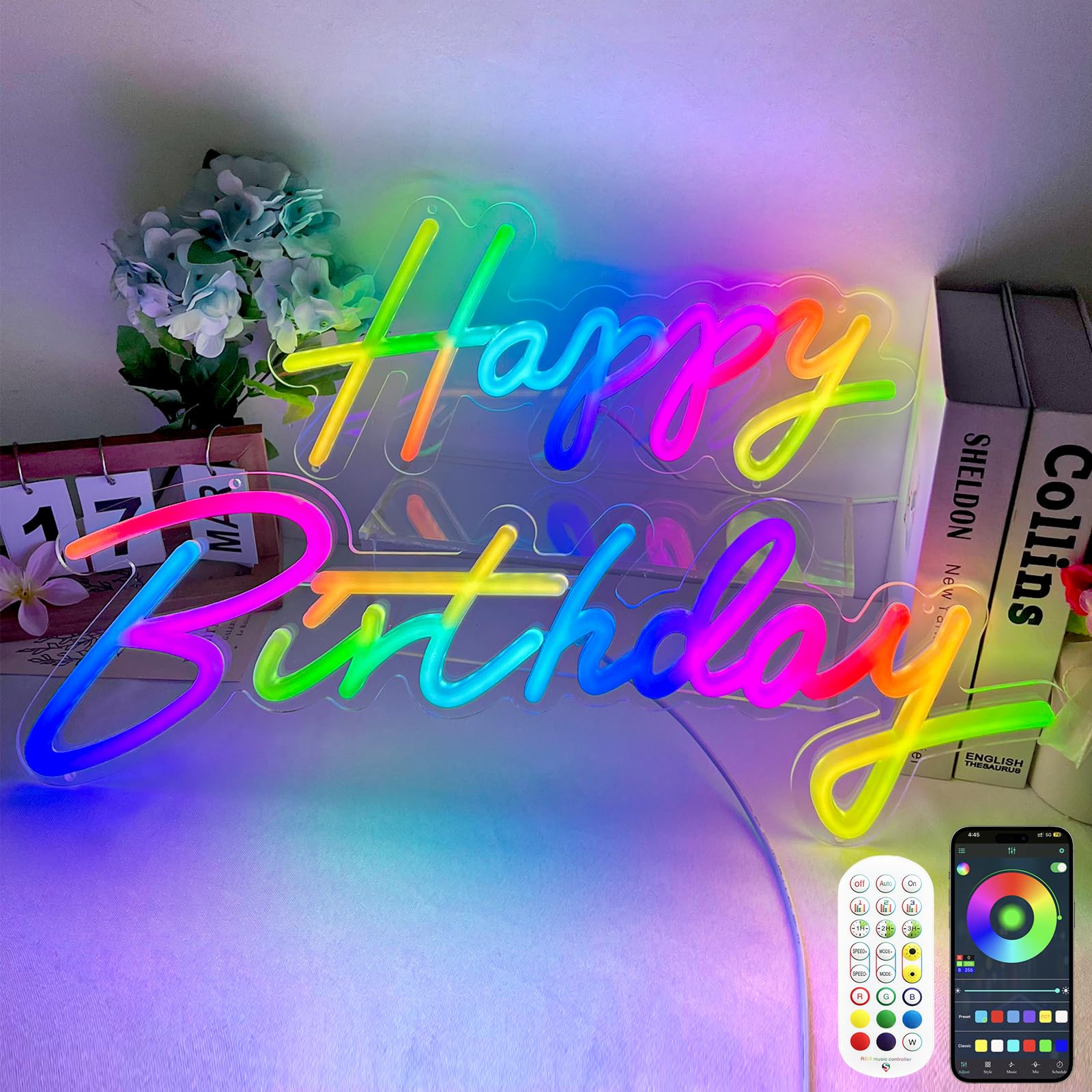 Photo 1 of ***INCOMPLETE - MISSING REMOTE AND POWER CORD - SEE PICTURES***
Happy Birthday Neon Sign Large - Colorful Happy Birthday Sign Reusable Neon Signs for Wall Decor, LED Sign for Birthday Party with Remote 200+ Colors, App Control, Music Sync, Birthday Gift f
