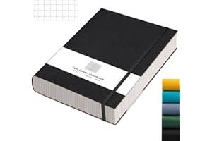 AHGXG Graph Paper Notebook - Grid Paper Notebook Large A4 8.5''×11'', 320 Pages Thick Journal, 100gsm Thick Graph Paper, Leather Softcover, Inner Pocket - Black