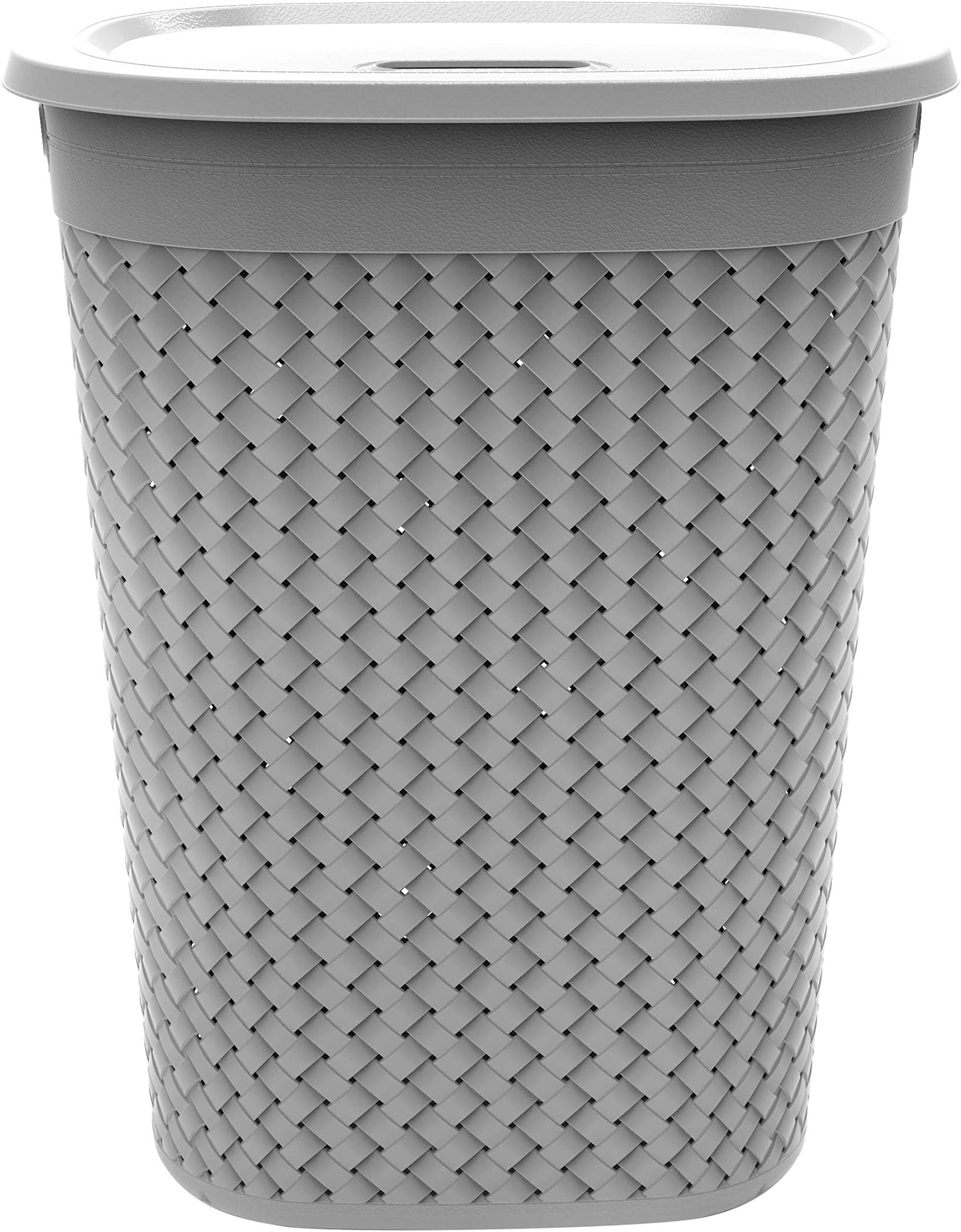 Kolorr Stitch Plastic Large 55L Laundry Storage Basket Organizer Space Saving Laundry Bag with Lid & Cutout Handles (Daiso Grey)