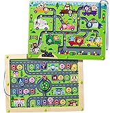 Magnetic Maze 2 in 1 Double Side Color and Number Maze Alphabet Puzzle Board for 3-5 Boys and Girls Kids Montessori Educational Toys (Car, One Size)