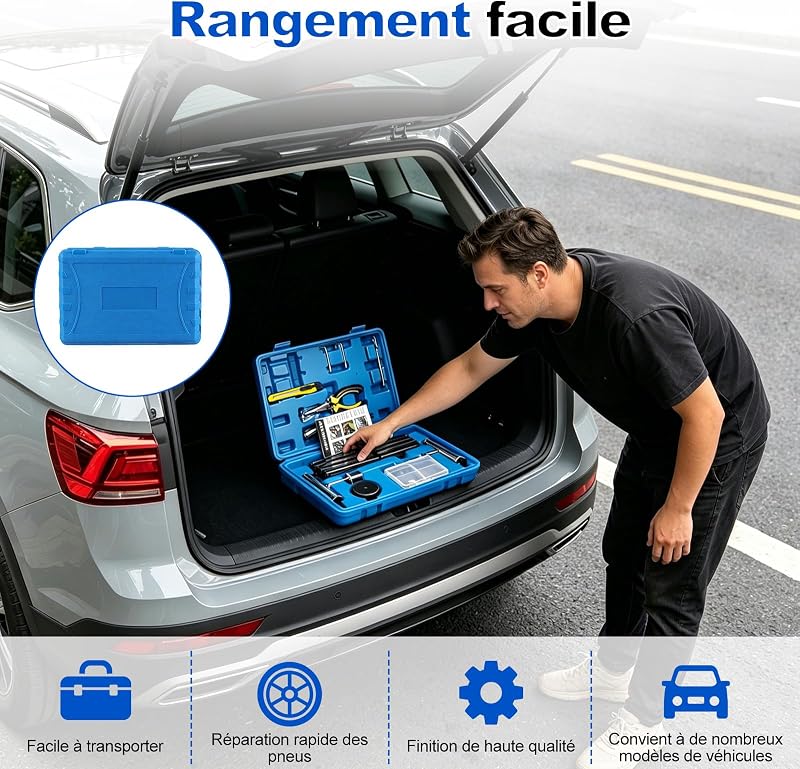 ,68pcs kit Reparation Pneu Voiture，pour SUV, Tracteurs, Camping-Cars