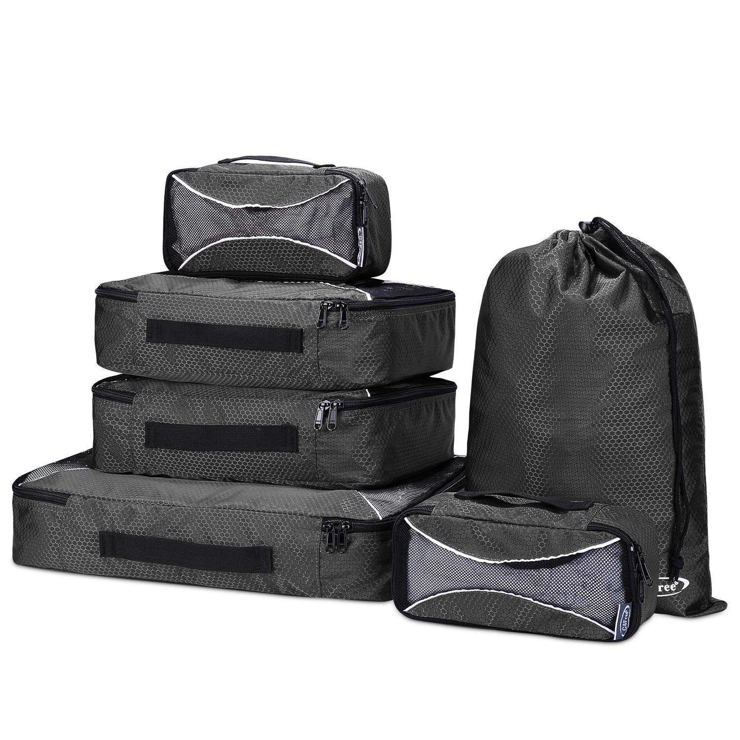 G4Free 4pcs/6pcs/7pcs Packing Cubes Suitcase Organiser Packing Bags Luggage Organiser Value Set for Travel Home Storage ((2S+2M+1L+1Laundry bag)-6PC, Black)