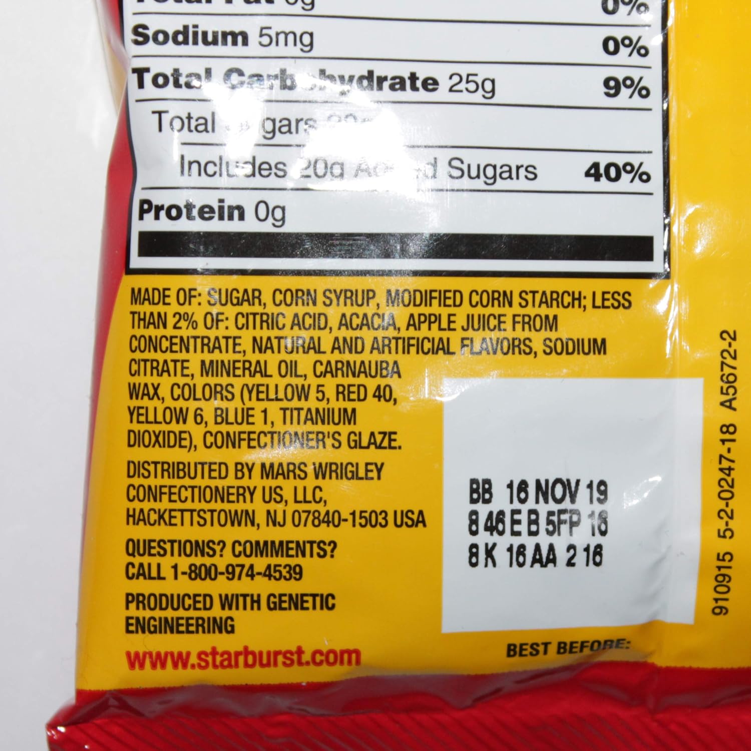 Starburst (1) Bag Jellybeans - Original Flavors - Cherry, Orange, Strawberry, Lemon, Green Apple & Grape - Chewy Candy 4.50 oz : Grocery & Gourmet Food
