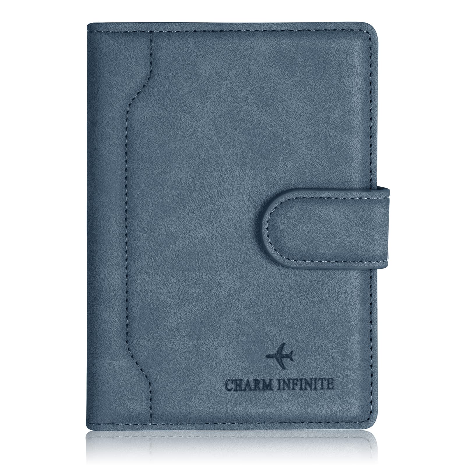 Toctax Passport Holder Cover, Leather RFID Travel Wallet Case Organiser with RFID Blocker, Passport Cover for Passport, Business Cards, Credit Cards, Boarding Passes (Blue)