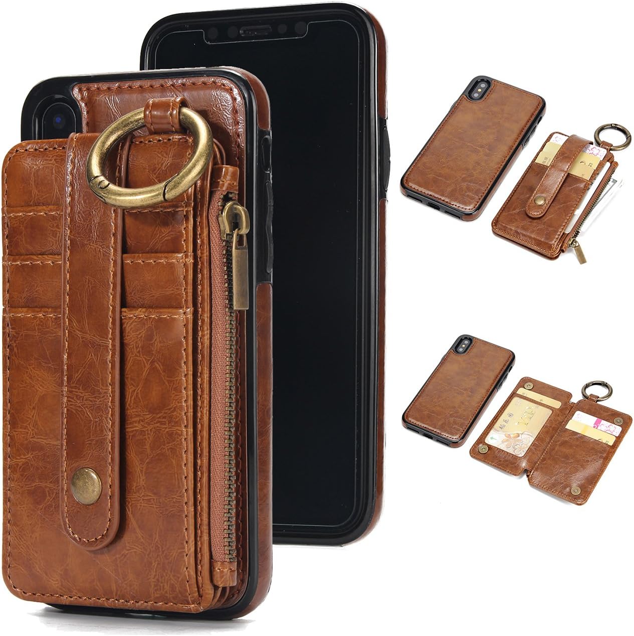 iPhone 8 Plus Wallet Case,iPhone 7 Plus Wallet Case,Wisecoco Detachable Magnetic Slim Premium Leather Shockproof Protective Shell with Card Holder Slots Cover for Apple iPhone 8/7 Plus (Brown)