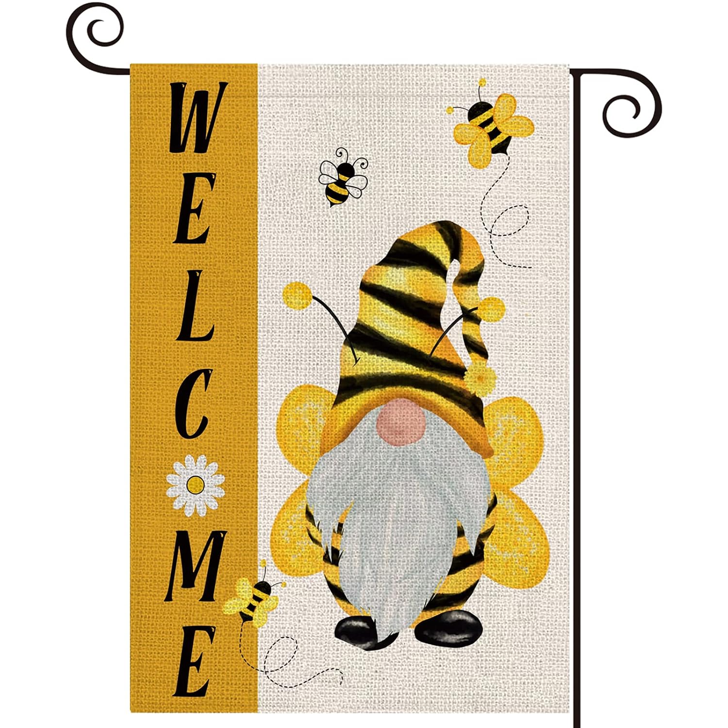 LARMOY Summer Welcome Gnome Bees Garden Flags for Outdoor,12×18 Vertical Double Sided,Gnome with Bees Small Summer Yard Flags for All Seasons,Seasonal Decorative Rustic Farmhouse Outside Porch Decor