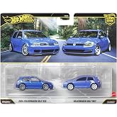 Hot Wheels Premium Car Culture Pack with Two Vehicles (2004 Volkswagen Golf R32 &amp; Volkswagen Golf MK7) to 1:64 Scale, Real Riders, Metal/Metal Chassis, Collectors Toy, JHW49