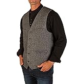 The Celtic Ranch Men’s 50% Wool Tweed Vest, Full Back with Fabric Belt, 4 Pockets, Herringbone Pattern, Grey and Burgundy