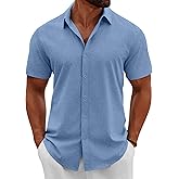 COOFANDY Men's Button Down Shirts Short Sleeve Casual Summer Beach Shirts Vacation Wedding Shirts