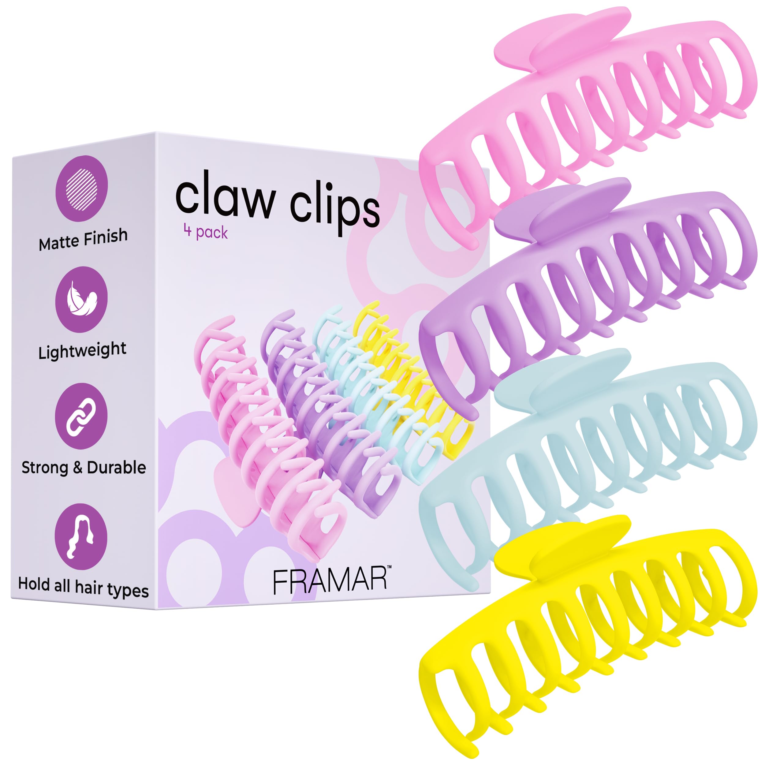 FRAMAR Large Hair Claw Clip – Hair Clips Women, Extra Large Claw Clip For Thick Hair, Hair Claw Clips For Women Thick Hair 4 Pk — image 1