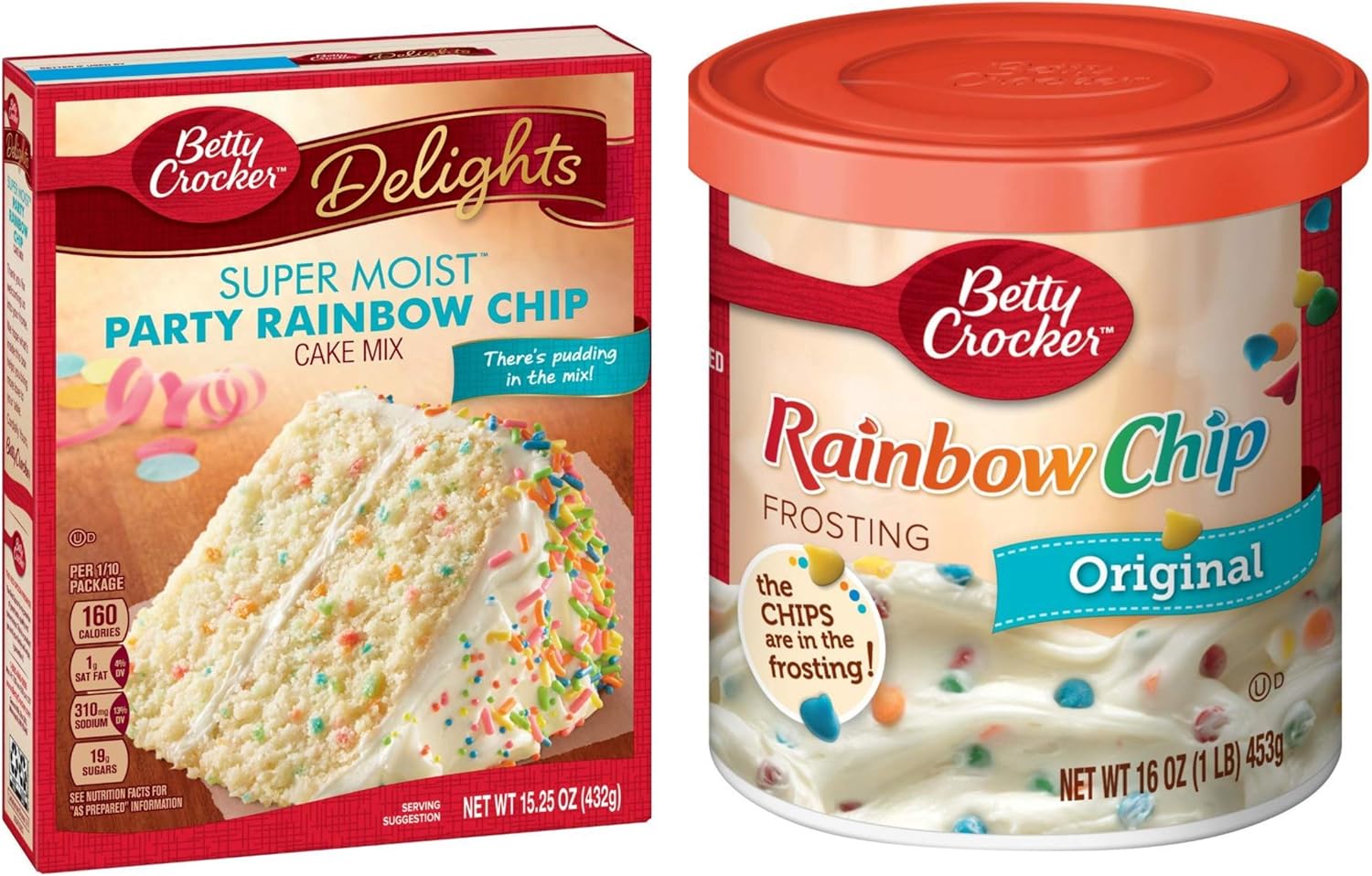 Betty Crocker Party Rainbow Chip Cake Mix and Frosting Bundle. Amazon