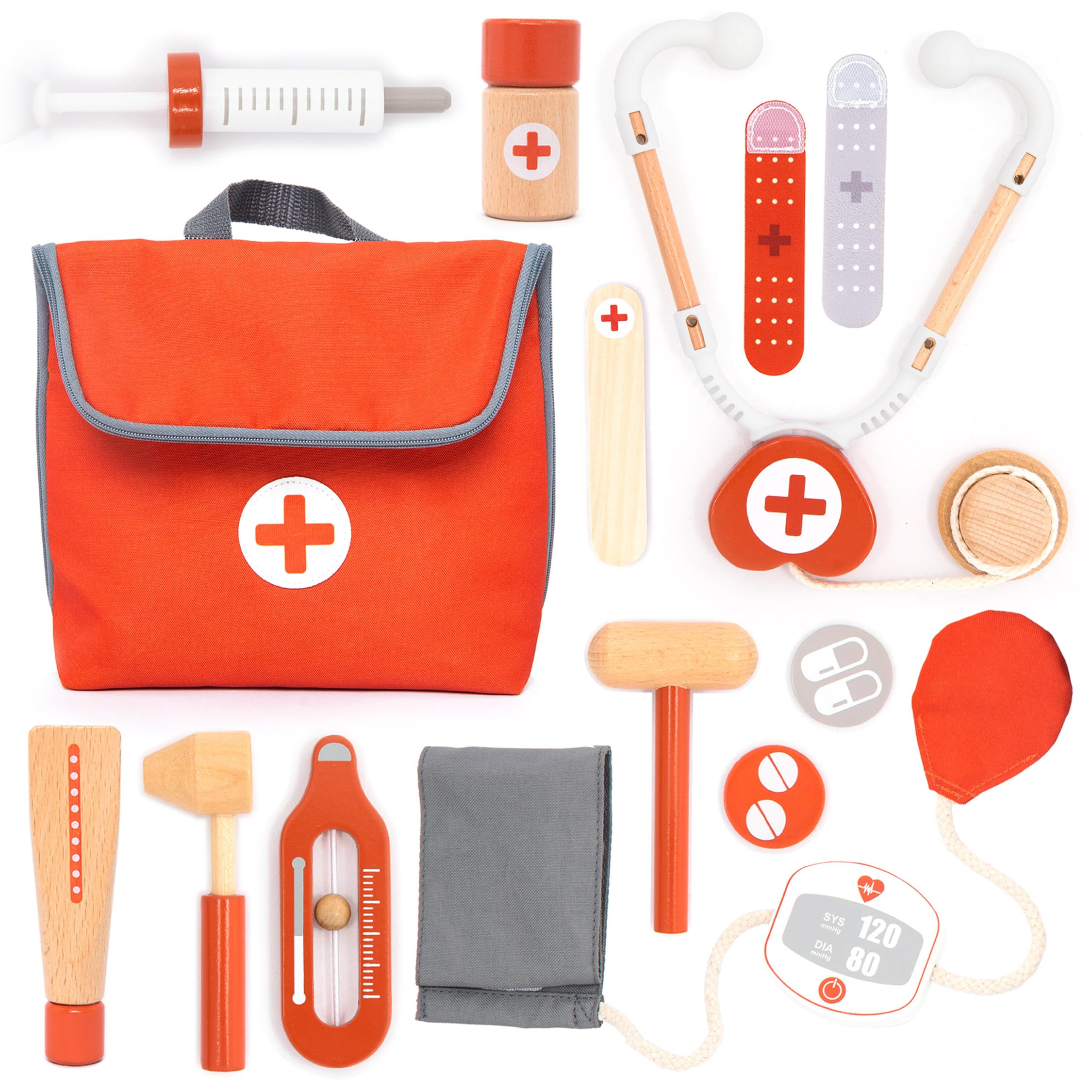 Photo 1 of UMU® Wooden Mini Doctor Kit for Kids – 14 pcs Medical Playset for Toddlers with Stethoscope, Syringe, Doctor Bag, Blood Pressure Cuff & More – Pretend Play Set for Boys and Girls Ages 3 4 5 6