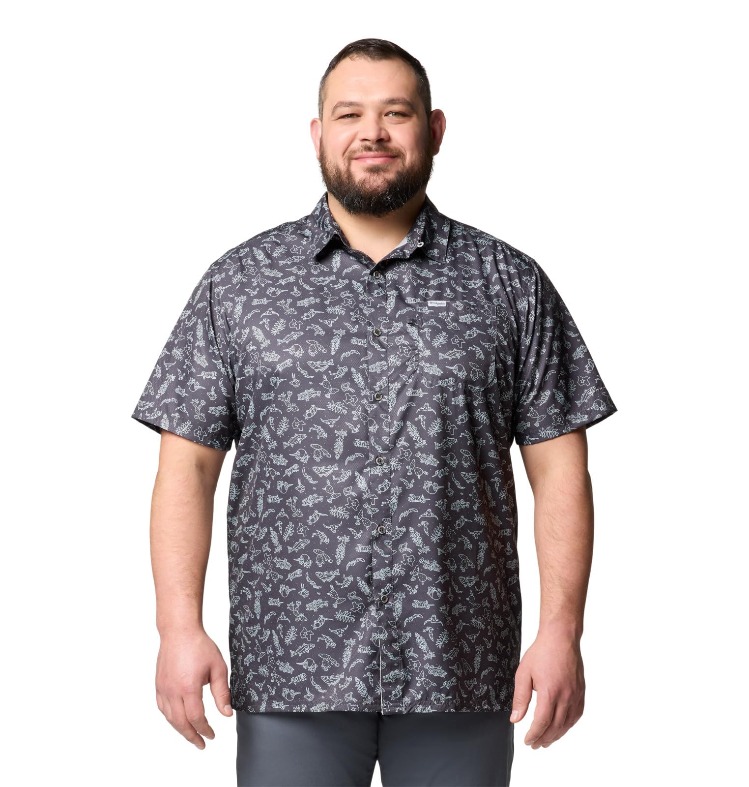 Columbia Mens PFG Super Slack Tide Camp Shirt, Shark Texas Time, 2X Tall