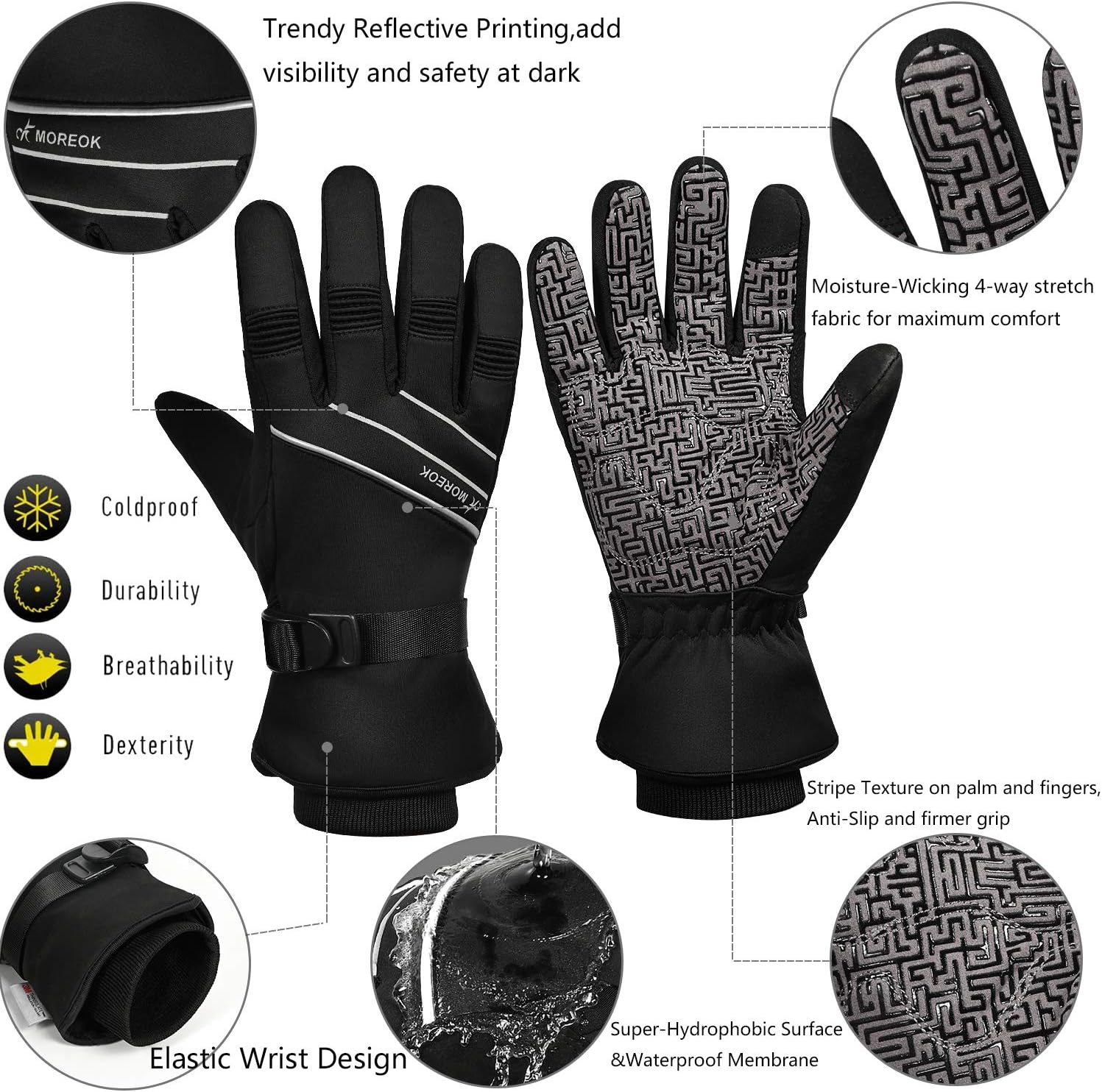 Waterproof & Windproof Winter Gloves for Men and Women, -30°F 3M Thinsulate Thermal Gloves Touch Screen Warm Gloves for Skiing, Cycling, Motorcycle, Running, Outdoor Sports : Clothing