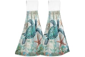 Boccsty Sea Turtle Starfish Fingertip Bath Towels 2 Pcs Tortoise Map Ocean Animal Hanging Hand Bath Towel Tea Bar Towels for Bathroom Farmhouse Tabletop Home Decor