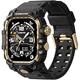 amBand Rugged Case with Band for Apple Watch 46mm, Compatible with Apple Watch (iWatch) Series 10 11, Military Grade Shockproof Bumper Cover, Tactical Band for Men, Black Gold