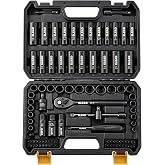 ELEAD 96-Piece 3/8" Drive Impact Socket Set, SAE(5/16 to 3/4-Inch) &amp; Metric(8-22mm), Standard &amp; Deep Sockets, Ratchet Handle, Bit Set, Universal Joint, Extension Bar, Adapters, Spark Plug Sockets