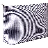 OZAOZ Makeup Bag Cosmetic Bag Travel Toiletry Bag Aesthetic Canvas Organizer Bag Zipper Pouch for Women (Navy blue)