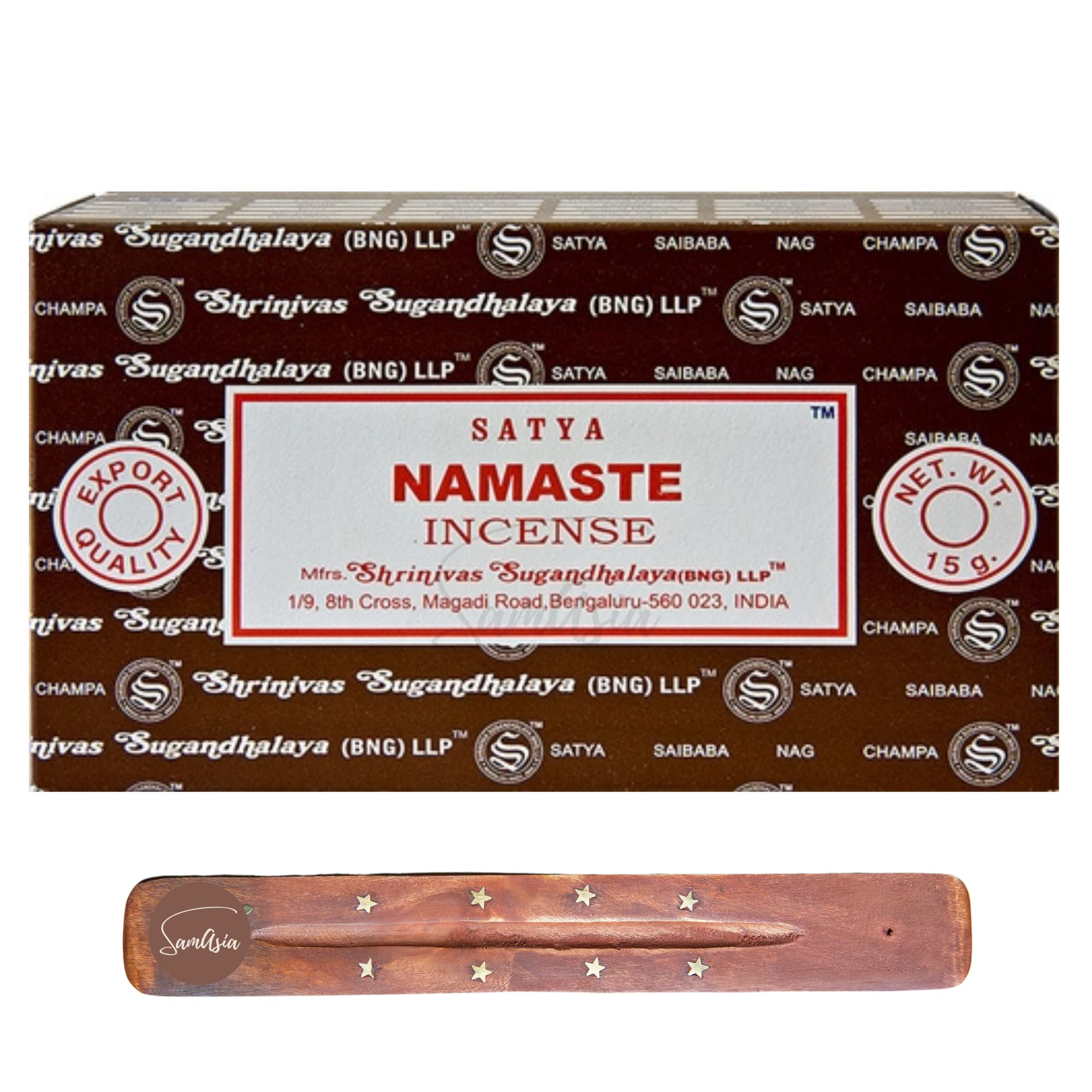 Satya Nag Champa Namaste Incense Sticks | x12 pack | with SAMASIA incense sticks holder | Used for Naomatherapy, Spa, Yoga, Weddings, Meditation, Healing, Positivity and Relaxation — image 1
