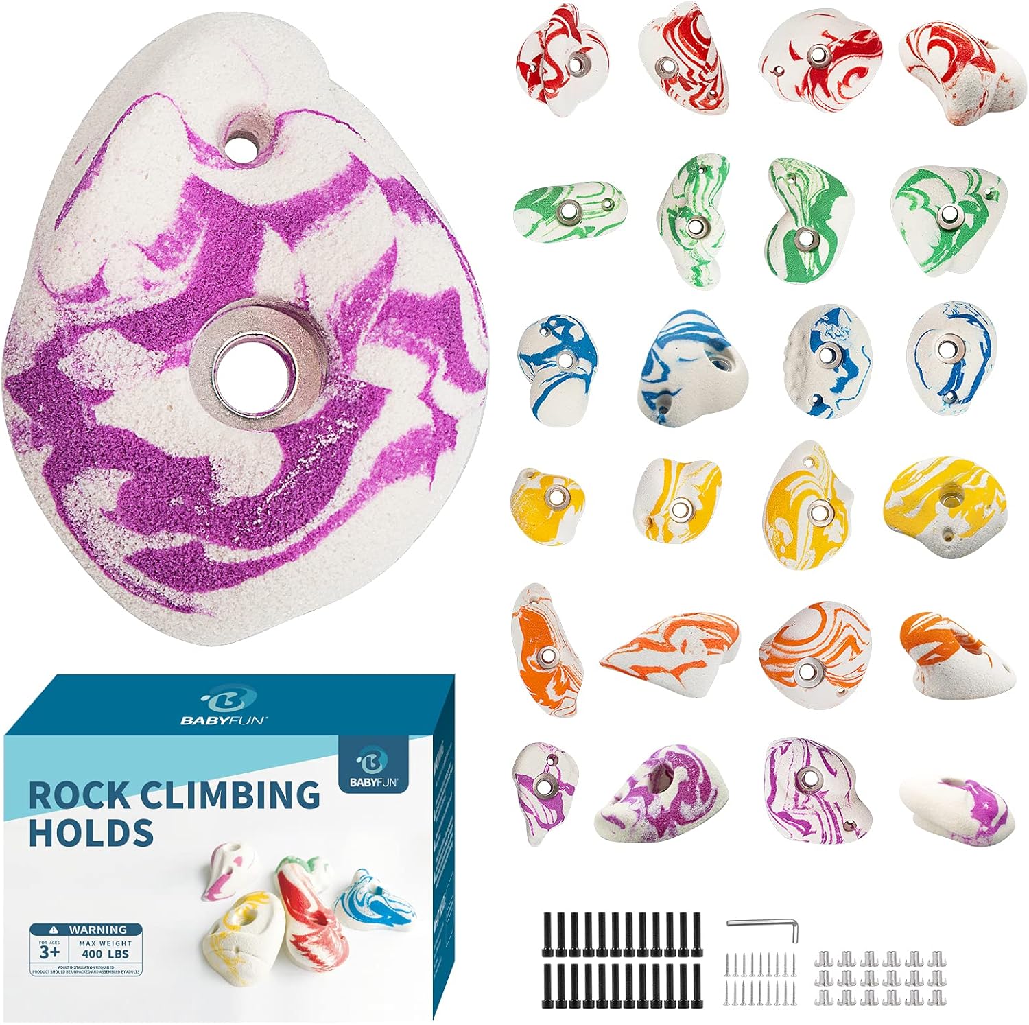 BABY FUN 24 Climbing Holds for Kids and Adults, Rock Climbing Holds - Mounting Hardware Included - Climbing Rocks for DIY Rock Climbing Wall : Sports & Outdoors