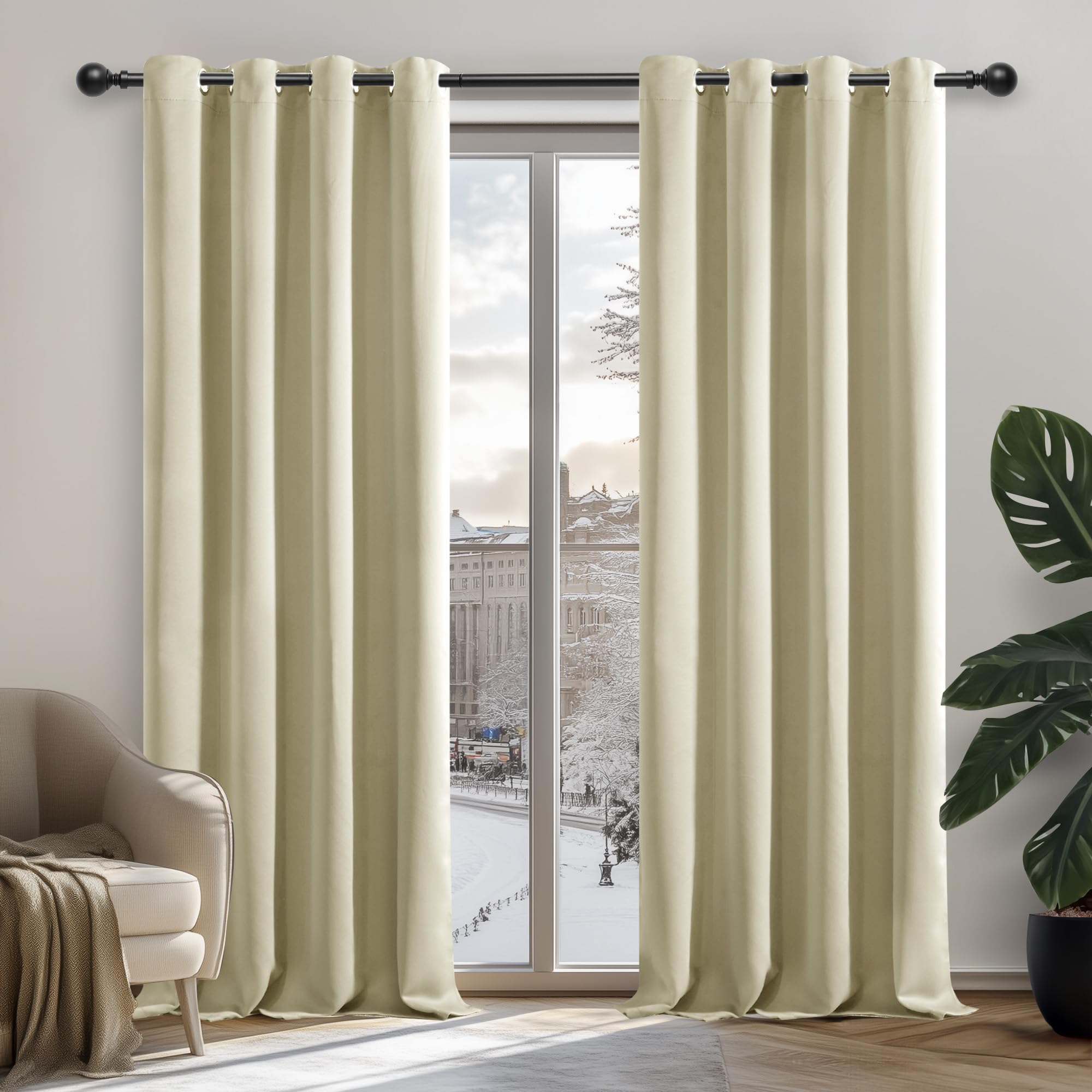 Deconovo Home Decorative Eyelet Curtains Thermal Insulated Room Darkening Curtains for Living Room Beige 42 x 63 Inch 2 Panels