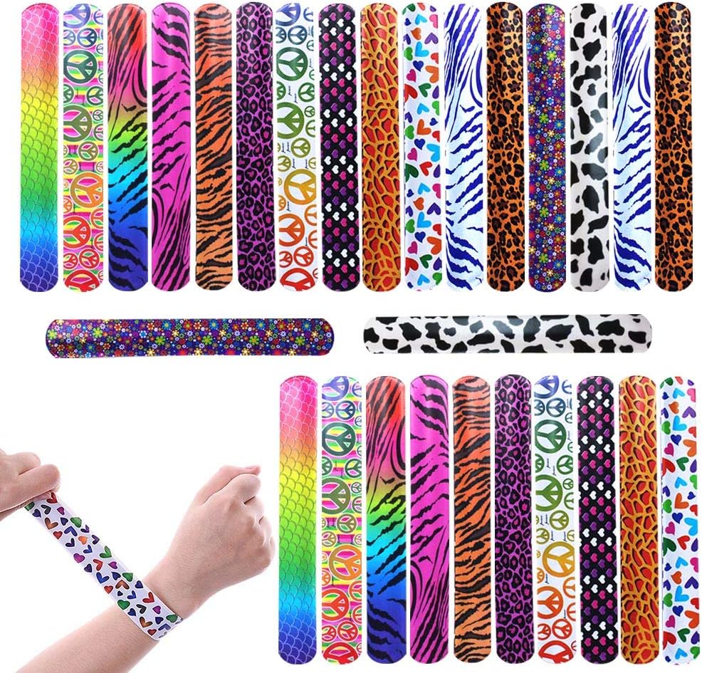Slap Bracelets Party Favors Pack, 28PCs Wrist Strap with Colorful Hearts Animal One Size Fits All for Kids Boys and Girls, Toy Party Favors