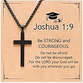 AMZNEVO Black Cross Necklace for Men and Woman, Christian Gifts Joshua 1:9 Stainless Steel Chain Necklace 24 Inch