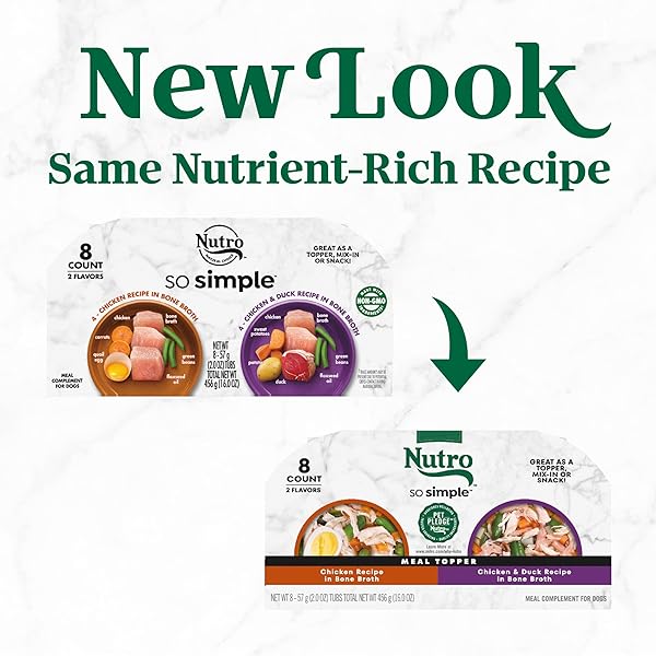 NUTRO SO SIMPLE WET DOG MEAL COMPLEMENT CHICKEN AND CHICKEN & DUCK RECIPES IN BONE BROTH, 2 OZ TRAYS, VARIETY PACK (8 COUNT, PACK OF 1)