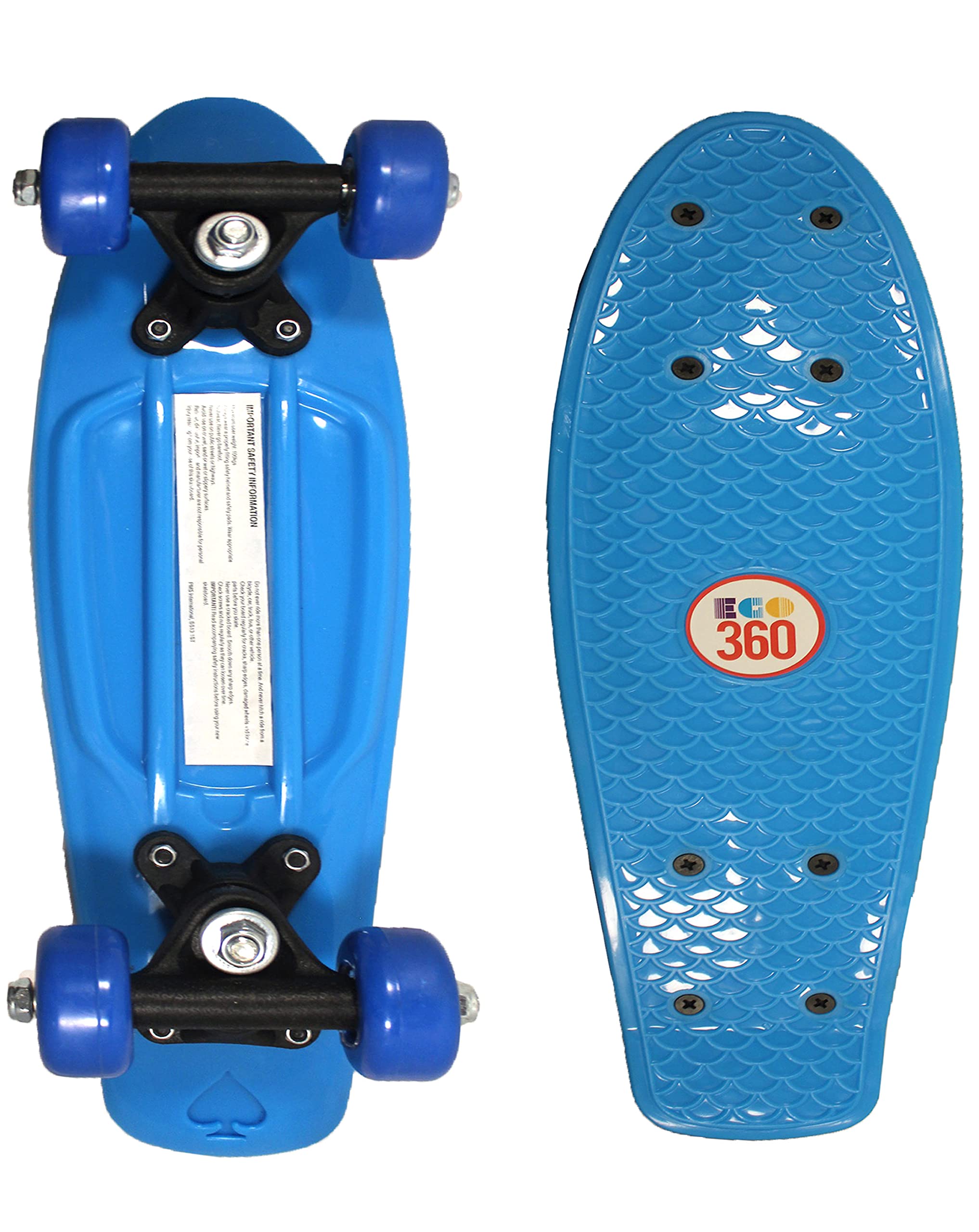 16" / 22" Kids Cruiser Skateboard Mini Complete Skateboard for Children Beginners Girls Boys Unisex Retro Skaters Skatepark 6 COLOURS (Blue 16 inch)