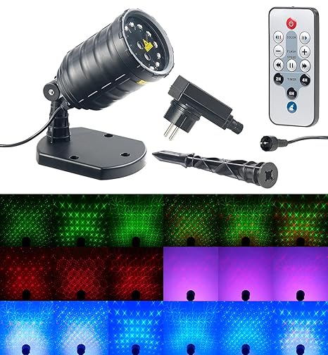 Lunartec Laserstrahler: Laser-Projektor mit 12 LEDs, 8 Licht-Effekte, Timer, Fernbed, IP65 (Laser Lichtshows)