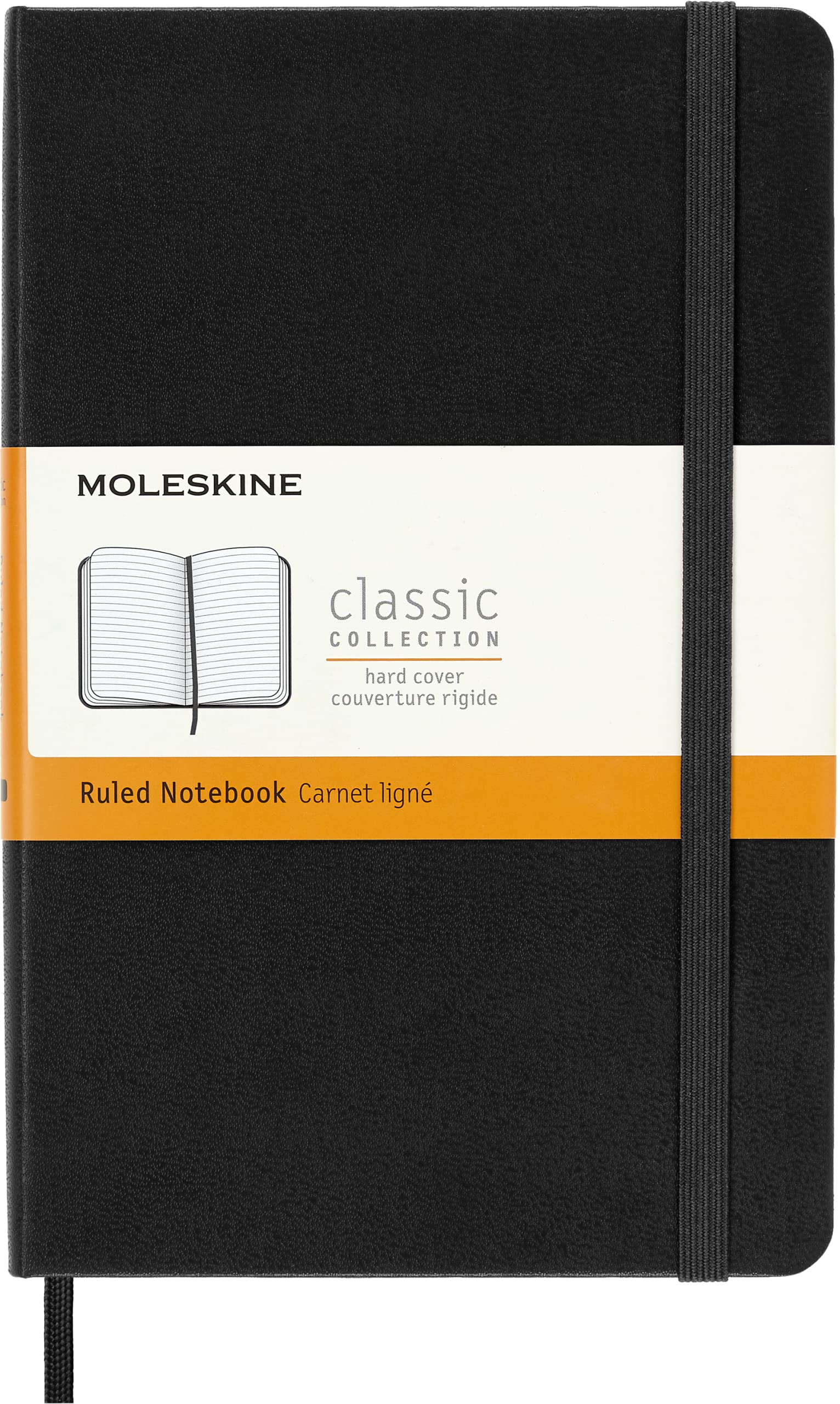 Moleskine Classic Ruled Paper Notebook, Hard Cover and Elastic Closure Journal, Color Black, Size Medium 11.5 x 18 cm, 208 Pages — image 1