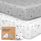KeaBabies 2-Pack Organic Crib Sheets for Boys, Girls - 52x28 Fitted Crib Mattress Sheet Neutral, Breathable Jersey Cotton Cover for Baby Bed, Toddler Mattress, Soft & Cute Prints (Woodland)