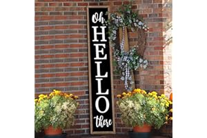 FLOWTORELY Oh Hello There Outdoor Welcome Sign For Front Porch Standing 45"X9" Large Rustic Farmhouse Vertical Tall Long Wooden Framed Outside Front Door Home Wall Decoration (Wood Black)