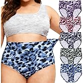 Feihtl Women's Underwear Plus Size XL-5XL Leopard Print Panties Ladies Briefs Mid High Waisted Unides for Woman 5 Pack