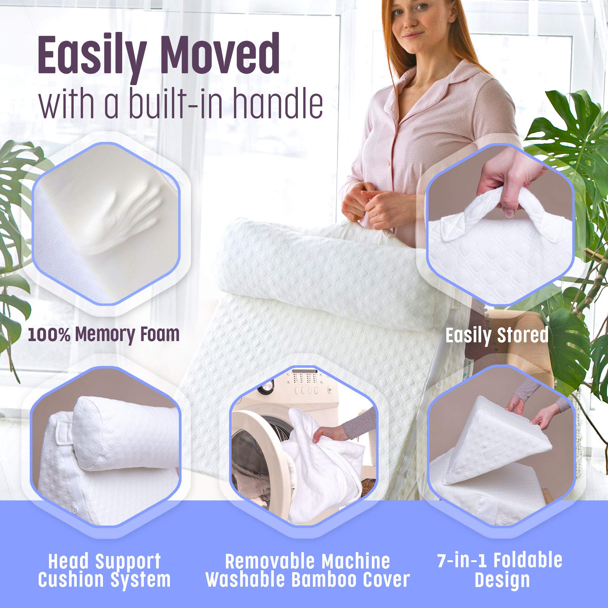 Bed Wedge Pillow for Sleeping – Adjustable Post-Surgery Comfort (7-in-1) – Memory Foam Incline, Leg Elevation, and Head Support – Large 24-Inch with Washable Cover
