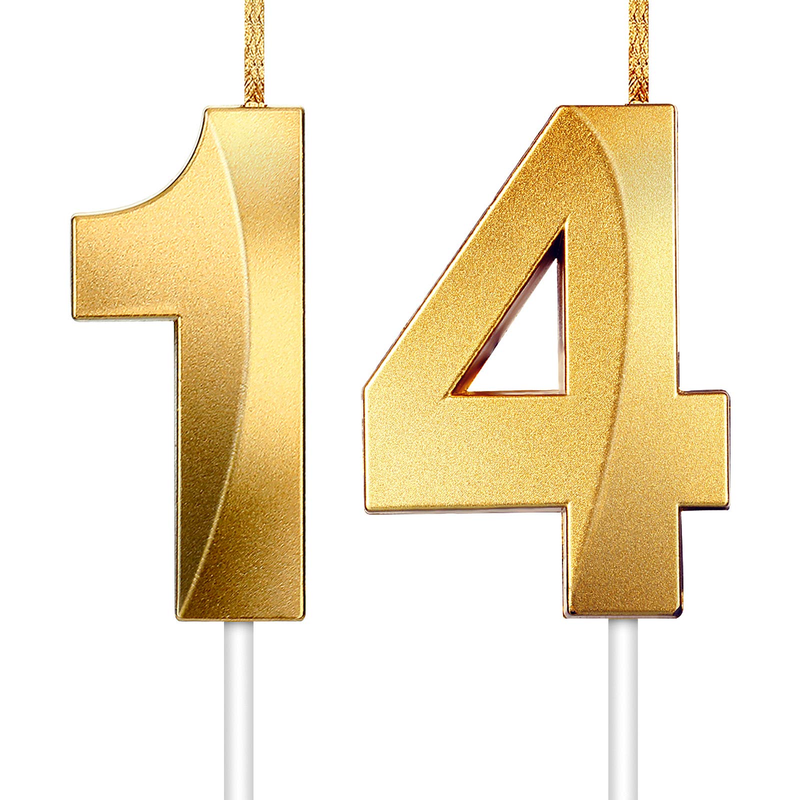 Hicarer 2 Pieces Number Candle Gold Glitter Candles Decorative Birthday Cake Topper for Wedding, Birthday, Anniversary, Graduation