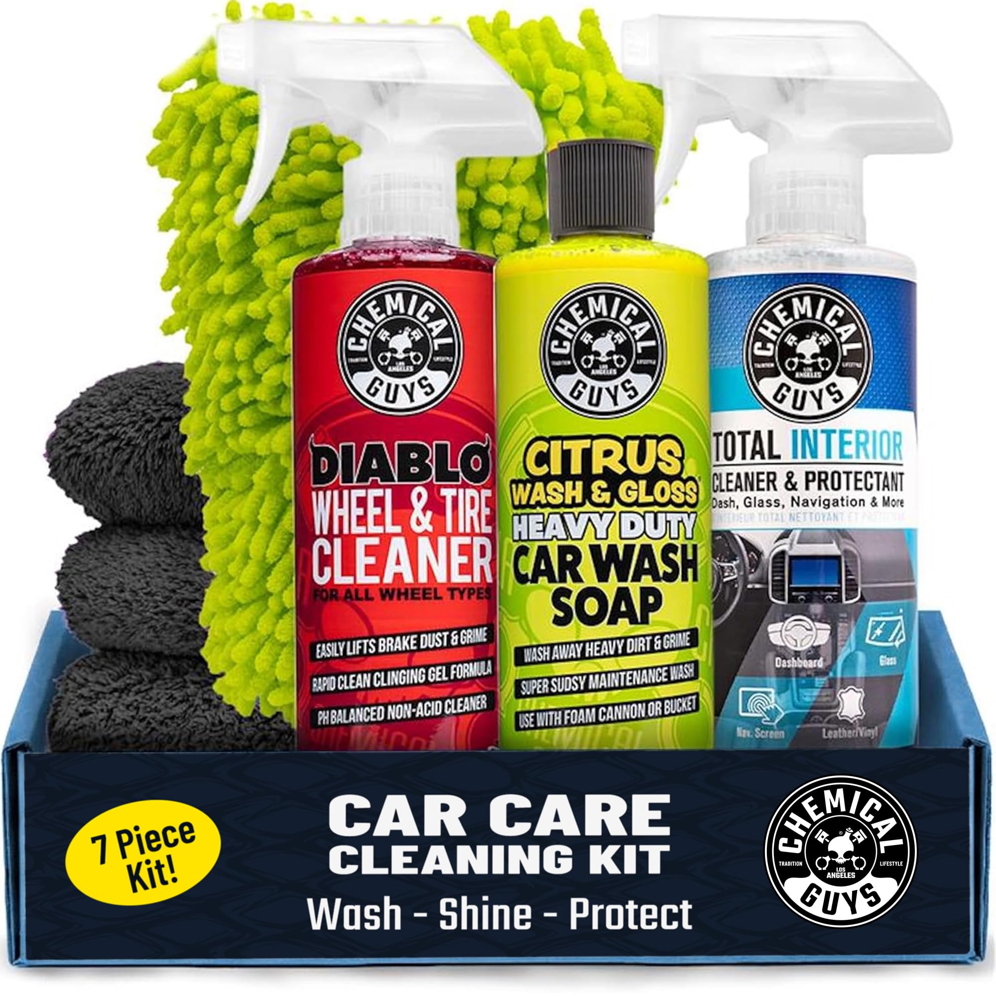Chemical Guys, 7-Piece Car Cleaning Kit, Wash, Wheel & Interior Cleaners