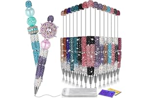 Tondiamo 15 Pcs Glitter Beadable Pens Full Rhinestone Fancy Pens for Beads DIY Diamond Beaded Pen Kit Cute Journalling Ballpoint Fun Bling Ballpoint for DIY Craft Making (Gradient Diamonds)